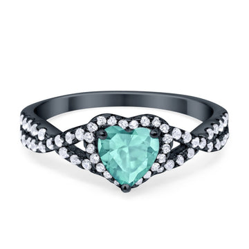 Heart Promise Ring Infinity Shank Black Tone, Simulated Paraiba Tourmaline CZ 925 Sterling Silver